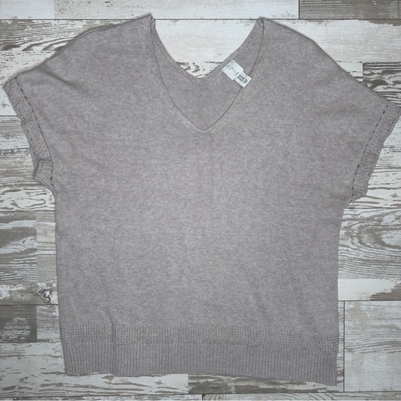 Joie Tops - Joie Women’s 1X Short Sleeve Lightweight Knit Sweater Top‎ Beige Cotton V-Neck